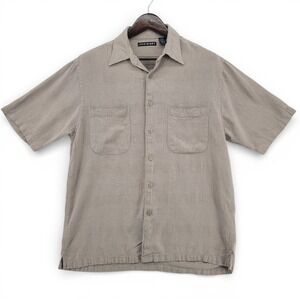 John Henry Mens Medium Linen Blend Button Shirt‎ Short Sleeve Tan